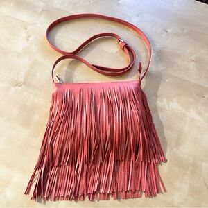 3 AM FOREVER Faux Leather Coral-Pink Fringe Crossbody Bag with Adjustable Strap